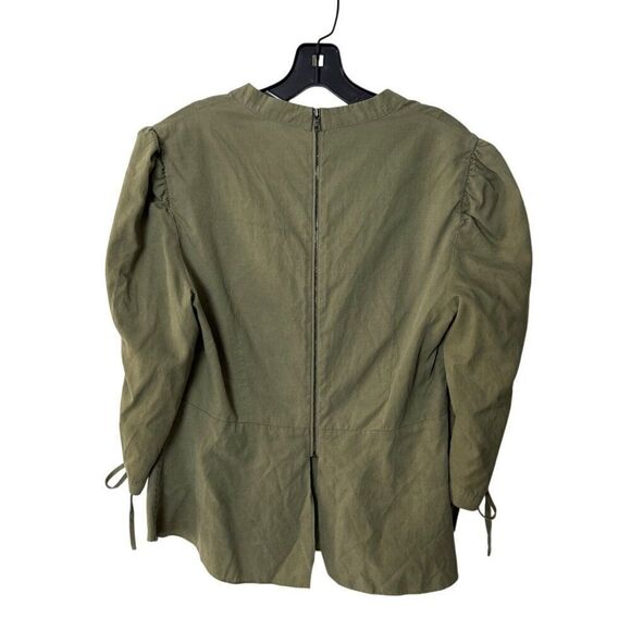 BCBGMAXAZRIA Olive Green Long Sleeve Peasant Blouse With Back Zipper & Tie Detai - Picture 3 of 8